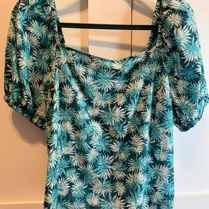 Michael Kors Teal Floral Puff Sleeve Blouse